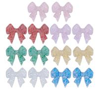 WEBEEDY 14 PCS 7 Color Sparkle Ribbon Bowknot Beads Glitter 3D Bow Silicone Focal Beads Bulk Bow Bead Charms for Beaded Pens Bracelet Keychain Jewelry Making DIY Craft Supplies Back to School Gift