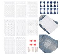 WEBEEDY 144 PCS Sashiko Embroidery Pattern Set 8 Styles Japanese Water Soluble Embroidery Stencils with Thread and Needles Reusable Sashiko Pattern Stabilizers for Sewing Hand Quilting(210x297mm)