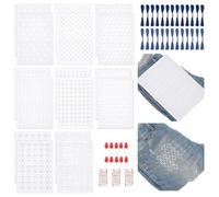 WEBEEDY 144 PCS Sashiko Embroidery Pattern Set 8 Styles Water Soluble Embroidery Stencils with Thread and Needles Reusable Geometric Sashiko Pattern Stabilizers for Hand Sewing(210x297mm)