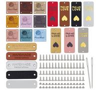 WEBEEDY 149 Pcs Handmade Leather Labels with Rivets, Multi Styles Love Heart Leather Tags for Handmade Items Crochet Knitting Bags Scarves DIY Crafts Anniversary Valentine's Day Handmade Gift