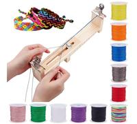 WEBEEDY 14pcs Wooden Bracelet Jig Kit with 1 Adjustable Bracelet Maker, 2 Metal Clamps, 11 Rolls String Kumihimo Bracelets Making Kit for DIY Jewelry Crafting Gift, 20.7x4.3x8.8 cm