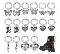 WEBEEDY 16 PCS 8 Styles Halloween Boot Charms Love Skull Butterfly Deck Snakes Daggers Shape Shoe Pendants with Spring Ring Gothic Darkness Styles Shoelace Charms for Sneaker Boots Halloween Decor