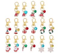WEBEEDY 16 Pcs Christmas Pets Collar Pendants 8 Styles Santa Snowflake Wreath Enamel Pet Clip-on Charms with Colorful Metal Bell Holiday Pet Accessories for Small Medium Dogs Cats Bag Decoration