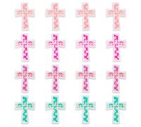 WEBEEDY 16 PCS Cross Floral Silicone Beads 4 Colors Cross Focal Silicone Beads Soft Bulk Flat Loose Bead for Beaded Pens Keychain Necklace Bracelet Lanyard Jewelry Making DIY Craft, 2.4x3.4cm/0.9x1.3