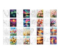 WEBEEDY 16 Styles Pre Drawn for Painting, Scenery Flowers Printed Canvas Pre Drawn Canvases Paint and Sip Kit for Art Painting Set, DIY Painting, Birthday Party Supplies, Adult's Date Night