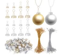 WEBEEDY 160 Sets 8 Sizes Round Christmas Ornament Caps and Christmas Ornament Hangers String Set 2 Colors Christmas Replacement Ornament Caps for Christmas Party Wedding Decorations