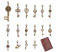 WEBEEDY 16pcs Antique Bronze Key Pendants Alloy Metal Charms Vintage Skeleton Keys Bulk Set With Lobster Clasp for Jewelry Making Travelers Notebook Accessories DIY Crafts Charms