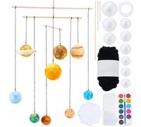 WEBEEDY 17 Pcs DIY Solar System Model Kit Solar System Hanging Ornament Painting Craft Kit with Mixed Sizes Foam Balls, Stickers, 12 Colors Pigments, for Adult Beginner, Christmas Birthday Unique Gift