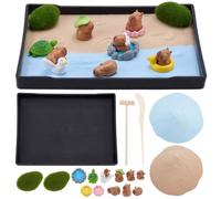 WEBEEDY 18 Pcs Capybara Zen Garden Kit for Desk, Mini Desktop Sandbox Kit Funny Tabletop Ornament with Capybara Figurines, Moss & Sand for Home Office Meditation Accessories Gift, 21x15.7 cm