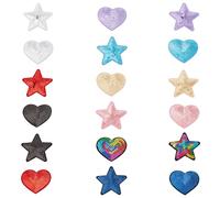 WEBEEDY 18 Pcs Colorful Star Heart Sequins Patch Iron on Patches Bling Sew On Embroidered Appliques DIY Sewing Stickers for Clothing Repairing, Hats, Jackets, Bags, Clothing Valentine's Day Decor