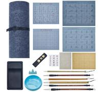 WEBEEDY 18 Pcs Complete Chinese Calligraphy Kits for Beginners Including Chinese Brushes, Reusable Water Writing Cloth, Ink Stick, Inkstone, Practice Rice Paper, Felt Mat, for Calligraphy Practice