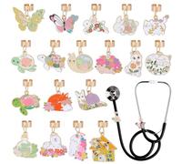 WEBEEDY 18 Styles Animal Themed Stethoscope Charms Turtle Butterfly Bunny Enamel Pendants Stethoscope ID Name Tag Charm Personalized Accessories for Nurse Medical Students Pediatric Doctors