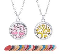 WEBEEDY 2 Pack Aromatherapy Essential Oil Diffuser Necklace Tree of Life Stainless Steel Locket Pendant Aroma Necklace with Felt Pads for Women Men Christmas Valentine's Day Birthday Jewelry Gift
