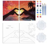 WEBEEDY 2 Pack Canvas Painting Kit, Pre Drawn Canvas to Paint with Frame for Adult Paint Party, 8x10 inch Paint and Sip Kit Love Heart with Sunset Theme Birthday Party Wedding Valentine's Day Supplies