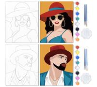 WEBEEDY 2 Pack Canvas Painting Kits for Adults, Couples Paint Party Kits Pre Drawn Canvas Paint 20x25cm Easy Painting Set for Paint and Sip Date Night Stretched Canvases Love Couple Valentines Day