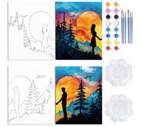 WEBEEDY 2 Pack Couples Pre Drawn Canvas Paint and Sip Painting Kit, Paint Art Set with Outline Canvas for Adults Couples Games Date Night Valentine's Day Anniversary Unique Gift, 20x25cm
