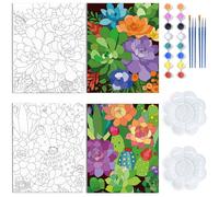 WEBEEDY 2 Pack Flower Theme Pre Drawn Canvas Pre Printed Canvas for Painting Coloring Floral Pre Sketched Canvas Outline Painting 20x25cm Easy Acrylic Painting on Canvas for Adults