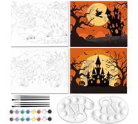 WEBEEDY 2 Pack Halloween Pre Drawn Canvas Painting Kits Sip and Paint Kit for Adults Haunted Houses Pumpkin Aesthetic Canvas to Paint with Frame Halloween Party Gothic Home Wall Decor Gifts, 20x25cm