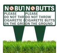 WEBEEDY 2 Pack No Cigarette Butts Yard Sign with Stakes, Double Sided No Littering Sign Outdoor Garden Lawn, Please Do Not Throw Cigarette Butts on The Ground, Weatherproof Aluminum Lawn Sign, 25x35cm