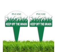 WEBEEDY 2 Pack Please Keep Off Grass Sign Aluminium Yard Signs with Stakes, Double Sided Stay Off Grass Signs for Yard Garden Pack, Rustproof Green Lawn Sign for Outdoor Use, 25x35cm