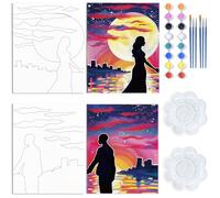 WEBEEDY 2 Pack Pre Drawn Canvas Couples Paint Party Kits Sip and Paint Kit for Adults Date Night 8 x 10 Inch Canvas Painting Art Premade Canvas Painting Kit Date Night Games for Valentines Day,20x25cm