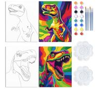 WEBEEDY 2 Pack Pre Drawn Canvas Dinosaur Theme Pre Printed Canvas Painting Set 8x10 Inch Paint Your Own Pre-Drawn Canvas Kit for Adults Beginner Sip and Paint Party Favors Supplies,20x25cm