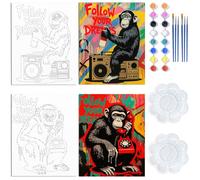 WEBEEDY 2 Pack Pre Drawn Canvas for Painting Animal Pre Printed Canvas Bulk Sip and Paint Kit Stretched Panels Paint Set for Home Wall Art Decoration (Graffiti Animal, 20x25cm)