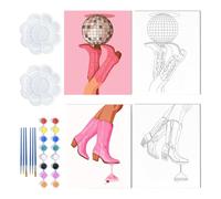 WEBEEDY 2 Pack Pre Drawn Canvas for Painting Date Night Sip and Paint Kit Stretched Coloring Painting Canvas Party Favor Home Wall Art Gift for Anniversary Valentine's Day,20x25 cm(Pink Boots)