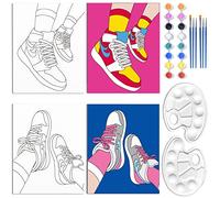 WEBEEDY 2 Pack Pre Drawn Canvas Paint Kit, Sneakers Theme Sip and Paint kit for Adult Ready to Paint Couple Painting Kit Date Night Games Paint Party Favor Anniversary Valentine's Day Gift, 20x25cm