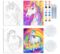 WEBEEDY 2 Pack Pre Drawn Canvas Painting Kit Coloring Horse Pre Printed Canvas Set for Adults Beginner,8x10 Inch Outline Canvas Painting Gift for Paint and Sip Party Supplies,20x25cm
