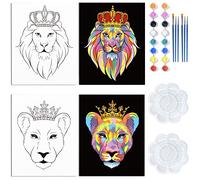 WEBEEDY 2 Pack Pre Drawn Canvas Painting Kit for Adults, Lion King Paint and Sip Kit for Couples Date Night, Pre Drawn Stretched Canvas for Date Night Party, Valentine's Day Birthday Gift, 20x25cm