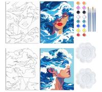 WEBEEDY 2 Pack Pre Drawn Canvas Sea Wave Pre Printed Canvas 8x10 Inch Painting Canvas with Pictures for Couple,Ready to Paint Stretched Canvas Sip and Paint Party Supplies,Valentine's Day,20x25cm