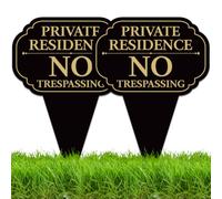 WEBEEDY 2 Pack Private Residence No Trespassing Sign with Stake Double Sided Aluminum No Trespassing Signs Weatherproof Metal Private Property Yard Sign for Front Door Garden Fence Yard, 25x35cm