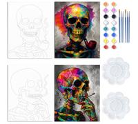 WEBEEDY 2 Pack Skull Pre Drawn Canvas for Painting Banksy Pre Printed Canvas Outline for DIY Painting Party, Cool Sip and Paint Kit for Halloween Home Aesthetic Decor(Graffiti Skeleton,20x25cm)