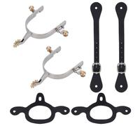 WEBEEDY 2 Pack Stainless Steel Spurs for Cowboy Boots with Tie Down Straps, Leather Belts, Western Horse Riding Spurs Rotatable Gear for Cowboy Boot Training Competition Equestrian Riding Accessories