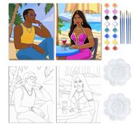 WEBEEDY 2 Packs Beach Couple Sip and Paint Kit for Adults Couples, 8x10 Inch Seaside Pre Drawn Canvas for Painting Date Night Party Anniversary Wedding Valentine's Day Gift Home Decor, 20x25cm