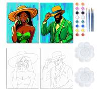 WEBEEDY 2 Packs Couples Pre Drawn Canvas to Paint for Adults at Home, Gentlemen & Ladies Sip and Paint Kit for Adults Couples Date Night Party Anniversary Wedding Valentine's Day Gift, 20x25cm