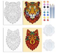WEBEEDY 2 Packs Mandala Animals Pre Drawn Canvas to Paint for Adults Date Night, Tiger and Lion Canvas with Drawing Ready to Paint for Sip and Paint Party Gift for Art Party, 20x25cm