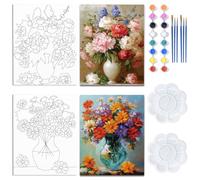 WEBEEDY 2 Packs Pre Drawn Canvas for Painting Flower Bouquet Paint and Sip Kit for Adults Pre Stretch Canvas for Birthday Party, DIY Painting Set, Painting Enthusiasts, Adult's Date Night, 203x245mm