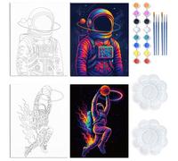 WEBEEDY 2 Packs Pre Drawn Canvas for Painting for Adults, Astronaut Basketball Canvas for Painting, Sip and Paint Kit with Frame Ready to Paint for Art Party Home Wall Decor Creative Gift, 20x25cm