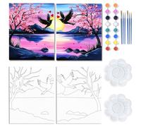WEBEEDY 2 Packs Pre Drawn Canvas to Paint for Adult Romantic Love Bird Flower Pre Stretched Canvas Paint and Sip Kit for Couples Date Night, Wedding Anniversary Valentine's Day Gift Home Decor,20x25cm