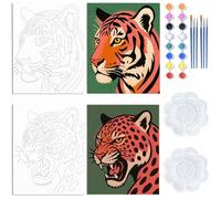 WEBEEDY 2 Packs Sip and Paint Kit for Adults, Pink Pop Tiger and Leopard Pre Sketched Canvas for Painting for Adults Beginners, Pre Drawn Canvas Ready to Paint Gift for Birthday Christmas, 20x25cm