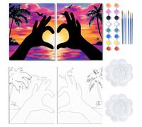 WEBEEDY 2 Packs Sunset Sip and Paint Kit for Adults Couples, 8x10'' Heart Shaped Hands Pre Drawn Canvas for Painting, Date Night Party Anniversary Wedding Valentine's Day Gift Home Decor, 20x25cm