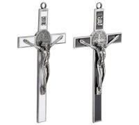 WEBEEDY 2 PCS 10 Inch Enamel Crucifix Wall CrossChristian Wall Hanging Cross Beautifully Designedcrosses Metal Wall Cross Ideal for Home Decoration(Black,Silver)