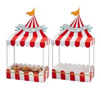 WEBEEDY 2 Pcs Carnival Cupcake Stands Dessert Table Display Set Red White Stripes Popcorn Stall Table Centerpieces Cake Snack Holder for Birthdays Wedding Circus Party Celebration Decorations Supplies