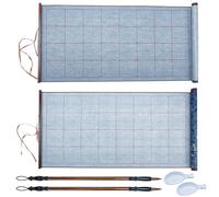 WEBEEDY 2 Pcs Chinese Calligraphy Cloth Set with with 2 Chinese Brushes and 2 Plastic Dish, Magic Canvas with Grid No Ink Scroll Calligraphy Practice Kit Magic Water Painting Paper