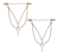WEBEEDY 2 Pcs Cross Tie Clip with Chain Collar Bar Lapel Pins Gold/Silver Tie Pin for Men, Collar Pins Ties Chains for Wedding Business Formal Events Suit Accessories Gifts for Father's Day