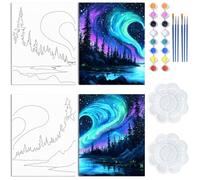 WEBEEDY 2 Pcs Date Night Painting Kit for Adults, 203x245mm Aurora Pre Drawn Heart Canvas to Painting for Couples Painting Kit Date Night, Party and Sip Supplies, Valentine's Day Gift, Picnic Date
