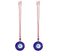 WEBEEDY 2 PCS Evil Eye Car Charm BlueTurkish Evil Eye Glass Pendant with Red String and Metal Beads for Car Rear View Mirror Evil Eye Protection Charm for Car Home Easter Christmas Unique Gift,30cm