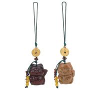 WEBEEDY 2 PCS Handmade Lucky Cat Keychain Hand-carved Green Sandalwood Maneki Neko Cat Charm Japanese Fortune Lucky Cat Hanging Pendant for Car Keychain Bag Phone,Pet Lover Gift,Lanyard 8.5 cm/3.3"